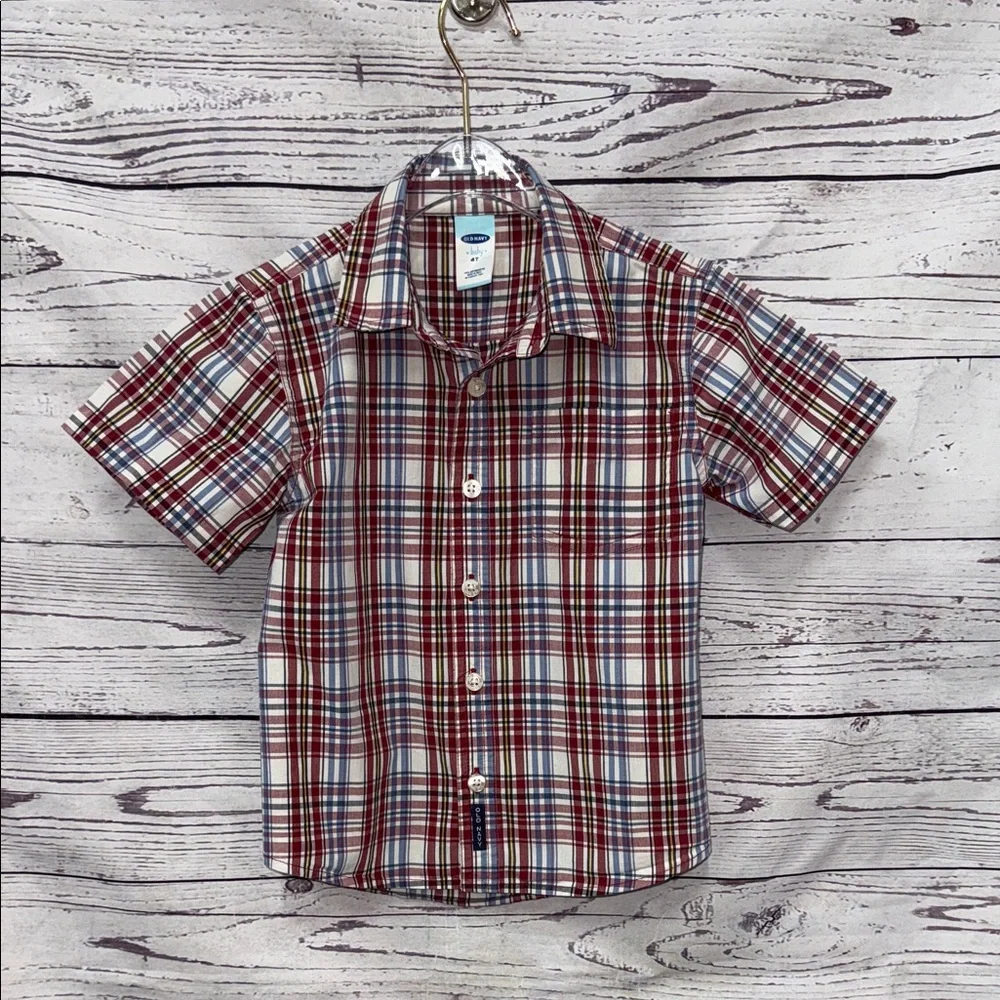 Old Navy Kids Plaid Button Down Shirt - Red, Blue, and White Size 4T